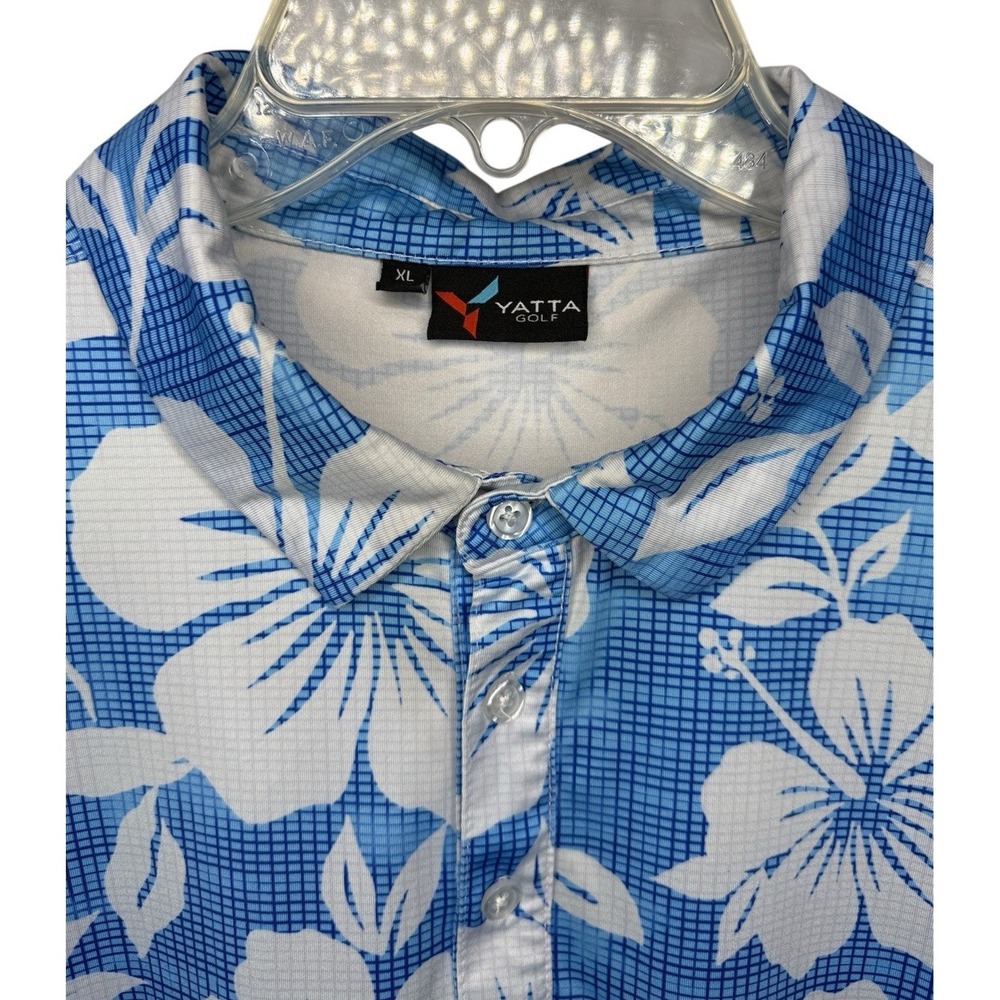 Yatta Golf Men's XL Blue White Floral Short Sleeve Performance Casual Polo Shirt